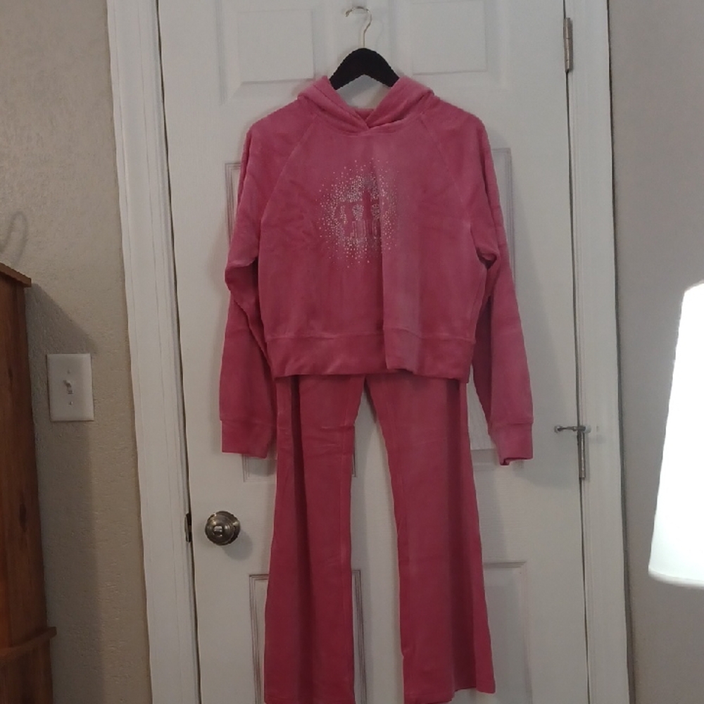 Juicy Couture Pink & Rhinestone Velour Track Set